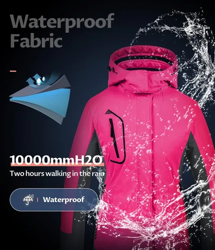 Miniatura 4 de CREATMO US Chaqueta de esquí impermeable de montaña para mujer, resistente al viento, chaqueta de snowboard cálida para invierno