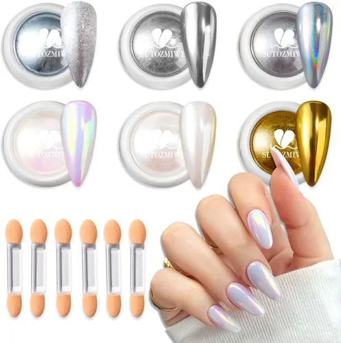 Miniatura 12 de Kit de polvo de uñas cromado de 6 colores, polvo cromado negro dorado rosa para uñas, pigmento de efecto espejo mágico, polvo metálico de frotación