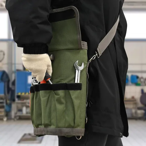 Miniatura 5 de Bolsa de herramientas enrollable, bolsa enrollable de herramientas resistente, con 4 bolsillos y 2 bolsas desmontables, bolsa enrollable para papá