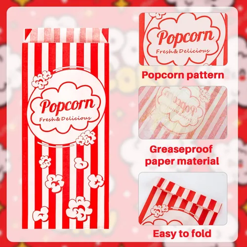 Miniatura 3 de MAQIHAN 500 bolsas de palomitas de maíz de 1 onza a granel, pequeñas bolsas de papel desechables para palomitas de maíz, suministros de noche