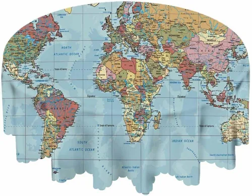 Miniatura 5 de Yibeas Mantel Redondo - Mapa Mundial Vintage Azul Global de Viaje, Mantel de 60 Pulgadas para Mesas Redondas Pequeñas Mapa político del mundo