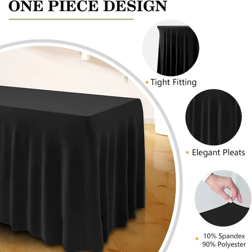 Miniatura 2 de Mantel de una pieza y falda para mesas rectangulares, mantel ajustable de elastano de 6 pies con falda de volantes para bodas, banquetes, baby Negro