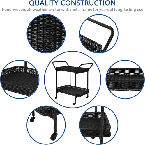 Miniatura 5 de Jeco Carrito de mimbre para patio en negro