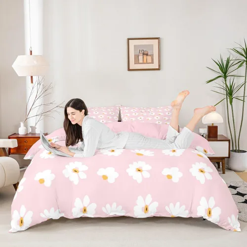 Miniatura 15 de Castle Fairy Juego de funda de edredón con diseño floral de margaritas, tamaño individual, juego de ropa de cama de flores silvestres de dibujos