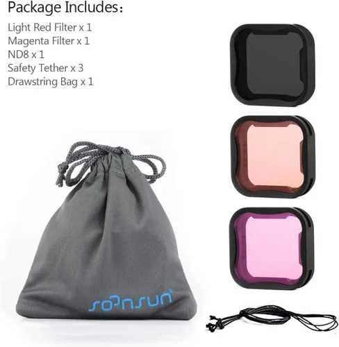 Miniatura 9 de SOONSUN Paquete de 3 filtros de lente rojo/magenta / ND8 para GoPro Hero 5 6 7 negro, filtro de buceo de esnórquel y kit de filtro de lente