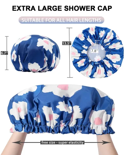 Miniatura 3 de YIZIJIZI - Gorro de ducha, gorras de baño para mujer reutilizables impermeables, gorras de ducha de dos capas grandes reutilizables adecuadas