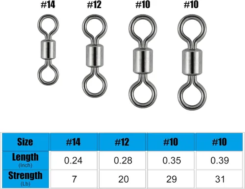 Miniatura 6 de Dr.Fish Paquete de 50 anillos giratorios de pesca con mosca, anillos sólidos de alta resistencia, conectores de línea de gancho, accesorios de pesca