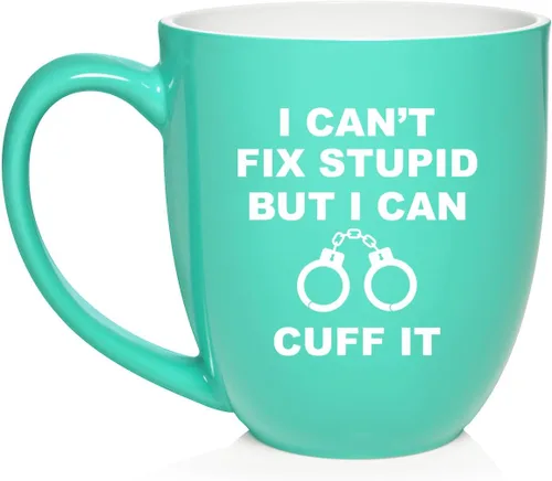Miniatura 9 de Daylor Taza de café de cerámica con texto en inglés "I Can't Fix Stupid But I Can Cuff It" para oficial de policía, taza de té de cerámica, regalo