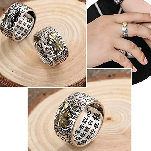 Miniatura 6 de Niqnay Feng Shui Pixiu - Anillo de mantra budista de buena suerte, amuleto de doble protección, riqueza, amor, salud, regalo para hombres y mujeres