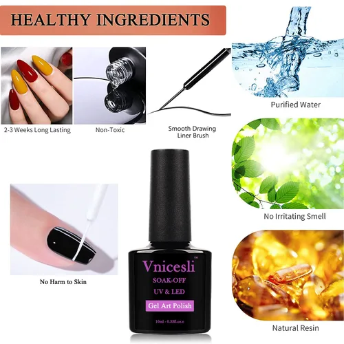 Miniatura 6 de Vnicesli Esmalte de gel blanco para arte de uñas, pintura de gel para uñas en espiral, pincel fino para arte de uñas en bolígrafos de gel, pintura
