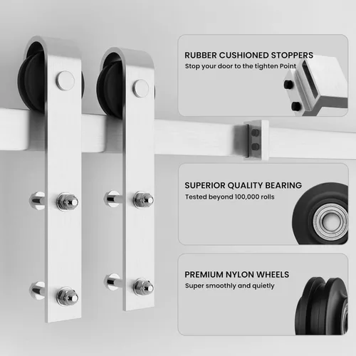 Miniatura 4 de SMARTSTANDARD Puerta corrediza de granero de 24 x 80 pulgadas con kit de herrajes y mango de níquel cepillado de 5 pies, se requiere un montaje