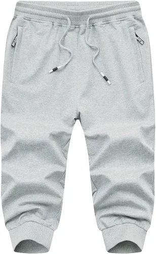 Miniatura 6 de FASKUNOIE Pantalones deportivos cortos casuales de algodón para hombre 34 pantalones deportivos capri transpirables por debajo de la rodilla