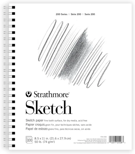 Strathmore Bloc de bocetos de la serie 200, 8.5 x 11 pulgadas, 100 hojas, alambre lateral, cuaderno de bocetos de artista para dibujo, ilustración,