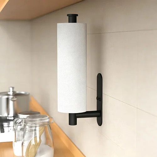 Miniatura 4 de HUFEEOH Soporte adhesivo para toallas de papel debajo del gabinete, soporte de pared para toalla de papel de cocina, toallero de papel de acero Negro