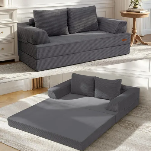 Miniatura 41 de COMAX Sofá cama futón, sofá cama convertible 4 en 1, sofás deshuesados para sala de estar, sofá biplaza plegable pequeño plegable que ahorra Gris
