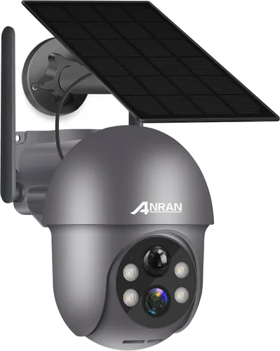 ANRAN - Cámara de seguridad inalámbrica para exteriores con visión de 360°, cámara solar para exteriores con sirena inteligente, focos, visión Gris