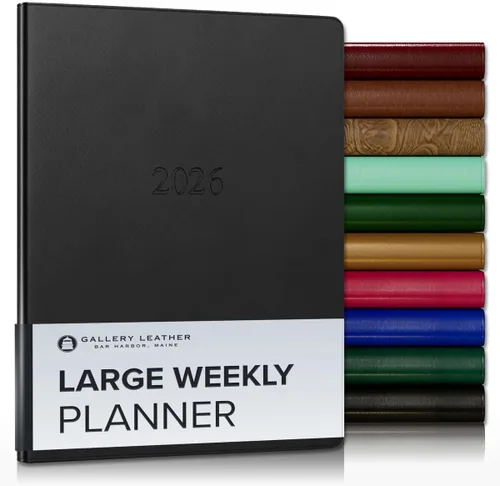 Miniatura 10 de Gallery Leather Agenda semanal y mensual grande 2025-2026, agenda y cuaderno con elegantes bordes de página dorados dorados, 12 meses, cactus Cactus
