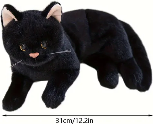 Miniatura 4 de Juguete de peluche suave de gato negro, gato negro realista de 12 pulgadas, regalo para niños y niñas (negro)