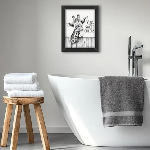 Miniatura 3 de Funny Bathroom Wall Art Framed Giraffe Bathroom Decor, Black and White Animal Canvas Print Picture Farmhouse Toilet Signs for Home Restroom, Black
