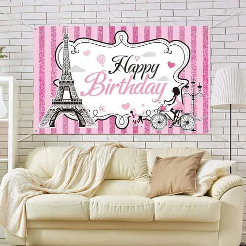 Miniatura 6 de Telón de fondo de fotos de París, tapiz de pared de la Torre Eiffel, decoración de fiesta de cumpleaños con temática de París, pancarta rosa