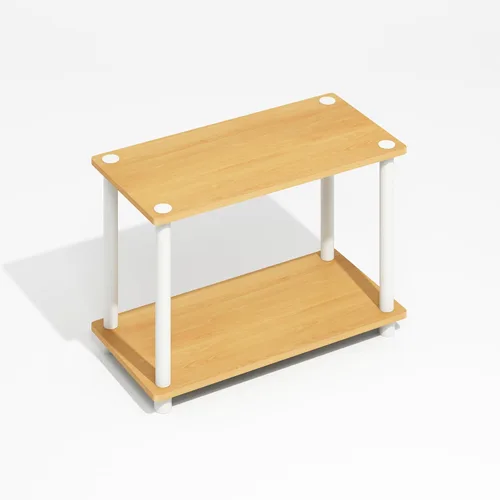 Miniatura 5 de Furinno Turn-N-Tube - Juego de 2 estantes y mesas auxiliares, paquete de 2, haya/blanco