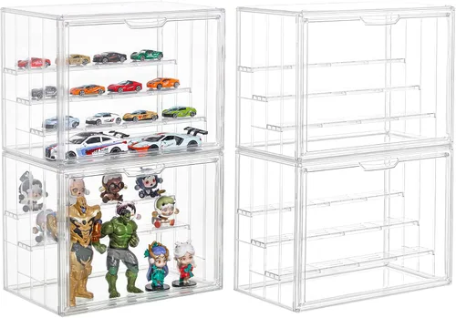 Miniatura 14 de Vitrina para coleccionables, vitrina de acrílico ajustable de 4 capas con puerta magnética, caja de exhibición apilable transparente para figuras, 1