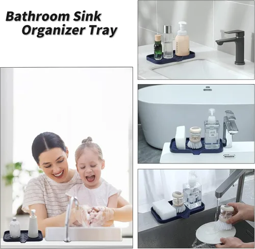 Miniatura 3 de MicoYang Jaboneras de baño de silicona con boquilla de drenaje, organizador de fregadero de cocina, soporte de esponja, bandeja de jabón para Azul