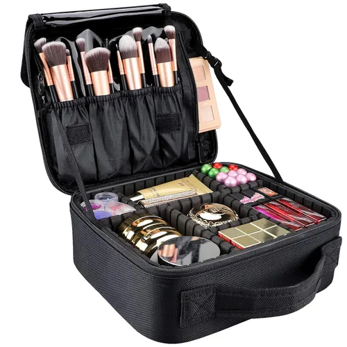 Miniatura 11 de Gzcz Estuche de viaje para maquillaje, profesional, 16 pulgadas, gran capacidad, organizador de brochas, portátil, para artistas, divisores Negro