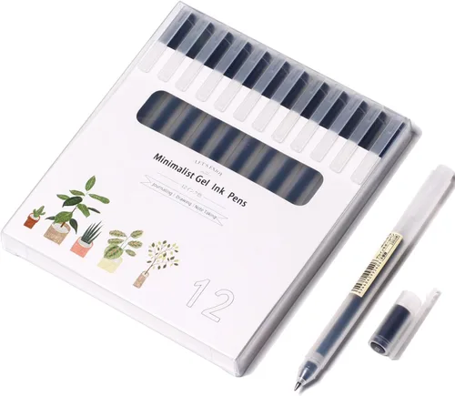 XIZE SH Bolígrafos de gel minimalistas de estilo japonés de 0.5mm punta fina, paquete de 12, bolígrafos de tinta negra para suministros de papelería