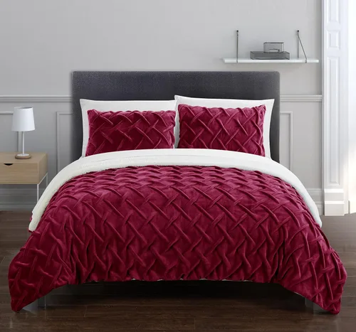 Miniatura 5 de Chic Home BCS03140-AN Naama - Juego de edredón de 3 piezas ultra afelpado de micro visón, con pliegues cruzados, ropa de cama con forro sherpa, Negro