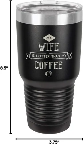 Miniatura 10 de Taza de viaje de acero inoxidable con popote y tapa superior deslizante My Wife Is Hot Than My Coffee Black de 30 onzas