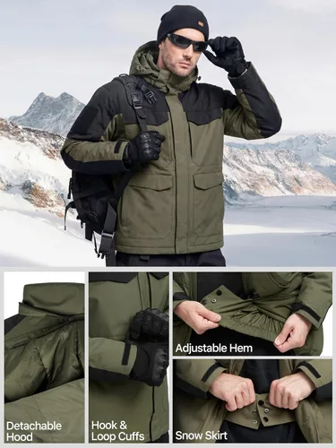 Miniatura 5 de FREE SOLDIER Chaqueta de esquí impermeable para hombre, abrigo cálido de invierno para nieve, snowboard con múltiples bolsillos, capucha desmontable