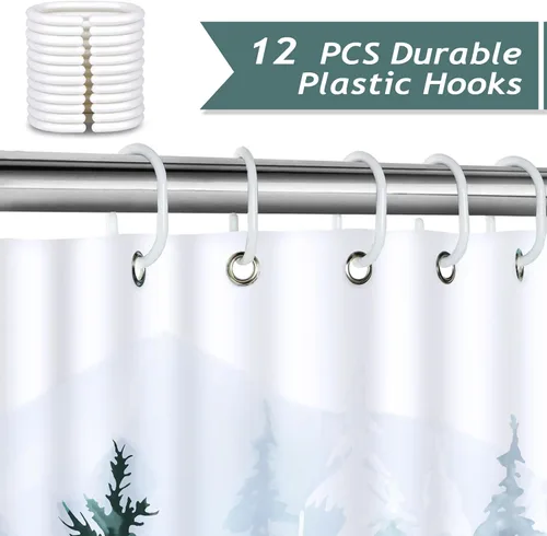 Miniatura 3 de Cortina de ducha navideña de invierno de Bonhause, cortina de baño impermeable de tela de poliéster con diseño de árbol de pino, ciervo y cardenal