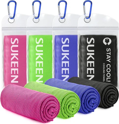 Sukeen Paquete de 4 Toallas Refrescantes (40" x 12"), Toallas Frescas para el Cuello, Trapo Deportivo para Sudor del Gimnasio, Trapo Refrescante,