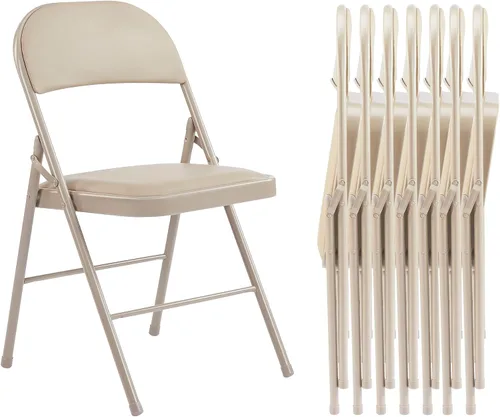 Miniatura 9 de Paquete de 2 sillas plegables, silla comercial apilable portátil, silla de cuero acolchada para interiores y exteriores con marco de metal Negro