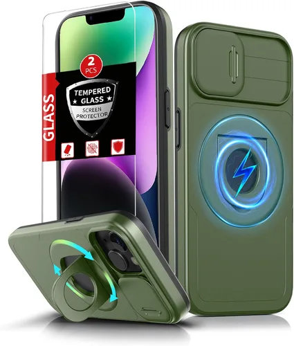 Miniatura 84 de Funda magnética para iPhone 11 Pro compatible con carga inalámbrica MagSafe, con 2 protectores de pantalla, anillo kickstand de 360° integrado +