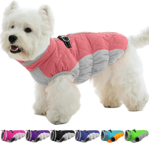 Miniatura 58 de Abrigo de invierno para perro, chaqueta grande para perro, chaqueta impermeable para mascotas con cremallera trasera, abrigo para mascotas con arnés