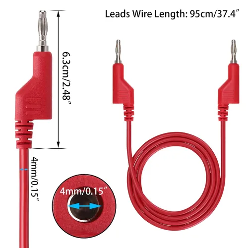 Miniatura 3 de Sumnacon 2 cables de prueba de enchufe de plátano a plátano, cables de prueba apilables de 0.157 in, cables de clip de multímetro para pruebas