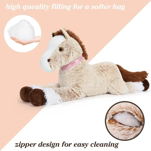 Miniatura 4 de Tezituor Juguete de Animal de Caballo de Peluche Grande, Almohada de Peluche de Caballo Realista Grande de 35 Pulgadas, Juguetes de Poni Marrón