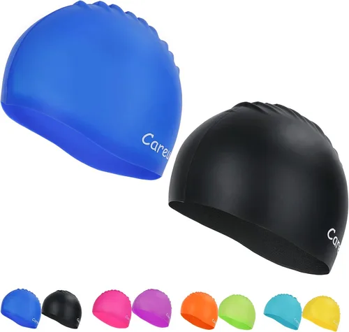 Miniatura 10 de Gorro de natación, paquete de 2 gorras de natación de silicona duraderas para niños, niñas, niños y jóvenes (edad 2-12), suaves 3D ergonómicos