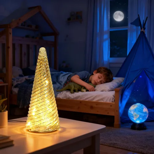 Miniatura 9 de Decoraciones de árbol de Navidad de vidrio para interiores, luz LED de mercurio decorativa de mesa para chimenea y hogar, luces nocturnas