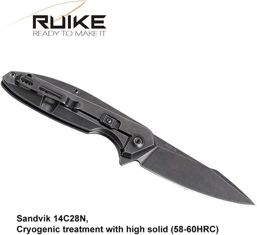 Miniatura 5 de Ruike Cuchillo táctico plegable pequeño cuchillo de bolsillo con clip EDC Camping Pesca Senderismo Cuchillos Marco Cerradura 14C28N Acero Negro al