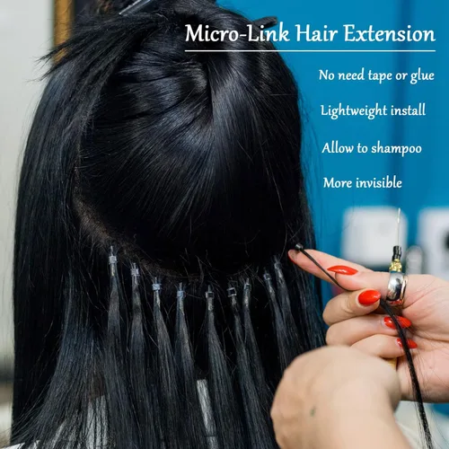 Miniatura 7 de Kit de herramientas de extensiones de cabello, accesorios profesionales de peluquería, 500 piezas de cuentas de micro anillo, 1 alicates de Negro