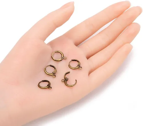 Miniatura 2 de Adabele 50 ganchos hipoalergénicos redondos para arete Huggie, alambre de oreja de 0.551 in, chapado en bronce antiguo para manualidades, aretes