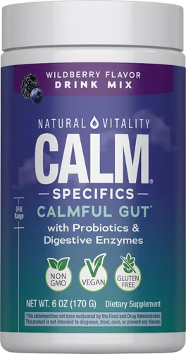 Natural Vitality Calm Specifics Calmful Gut - Probióticos y enzimas para un intestino saludable - Wildberry, 6 onzas