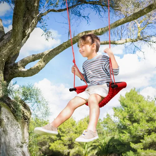 Miniatura 9 de Asiento de columpio para niños de servicio pesado, cuerda de juego, juego de columpio seguro para niños, perfecto para interiores, exteriores, Rojo
