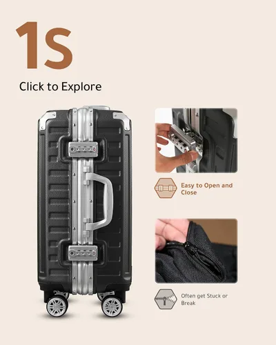 Miniatura 2 de LUGGEX Equipaje de mano sin cremallera con marco de aluminio - Eleva tu viaje, Pistola, Marco de aluminio negro equipaje de 28 pulgadas con ruedas