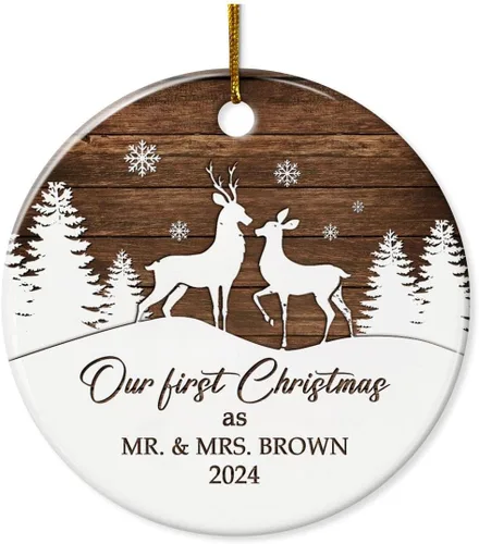Miniatura 15 de Adorno personalizado de primera Navidad para casados, adornos de cerámica de Navidad con foto foto boda matrimonio nombre personalizado recuerdo 1ª