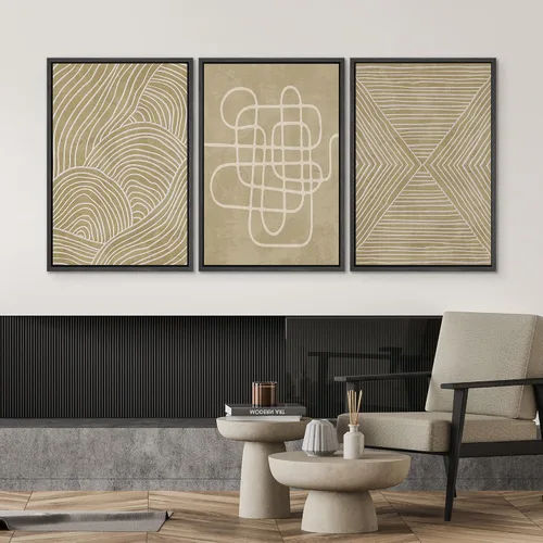 Miniatura 592 de SIGNWIN Lienzo enmarcado para pared, arte con pinceladas de flujo neutro en tonos beige abstractos, ilustraciones, arte moderno, decorativo