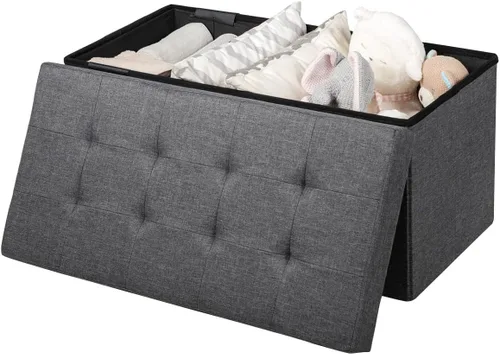 Banco otomano plegable de almacenamiento, reposapiés de tela con contenedores de almacenamiento extraíbles y asiento acolchado, caja organizadora de